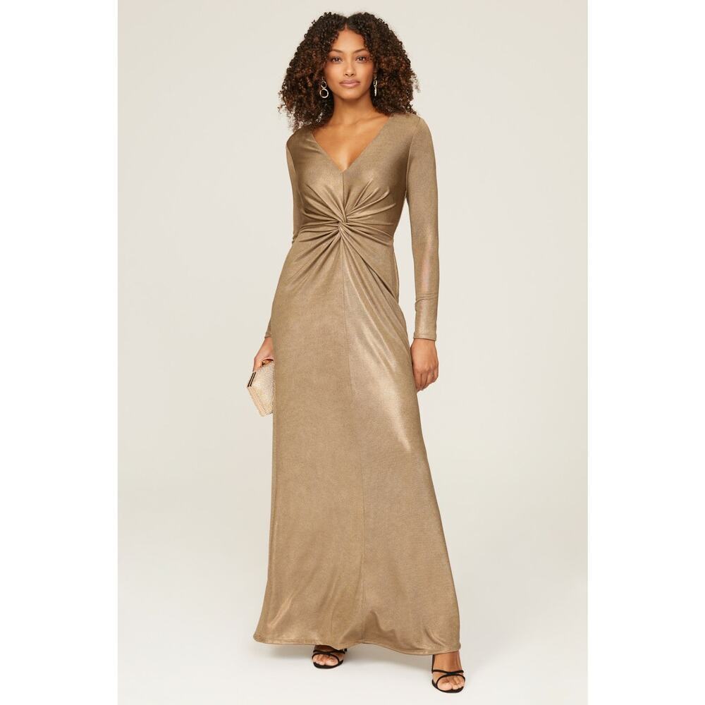 LAUREN RALPH LAUREN Gold Foil Print Twist Front Nadira Jersey Gown Size 4